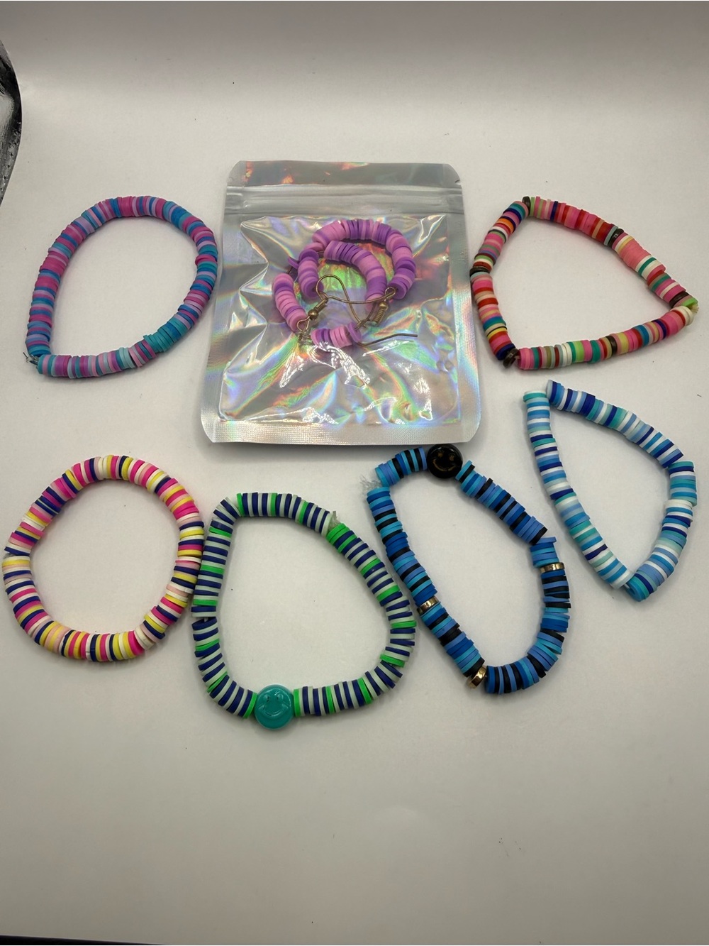 Colorful Beads Stack Bracelet - Assorted Blue, Pink, Green, Red lot of (7)